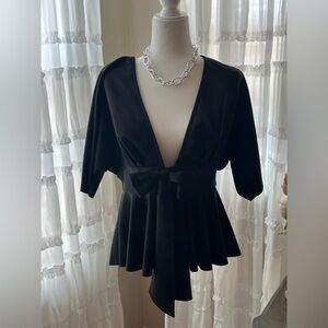 Black Peplum Top with tie front